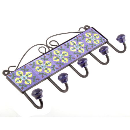 Purple Yellow Floral Tiles Hooks